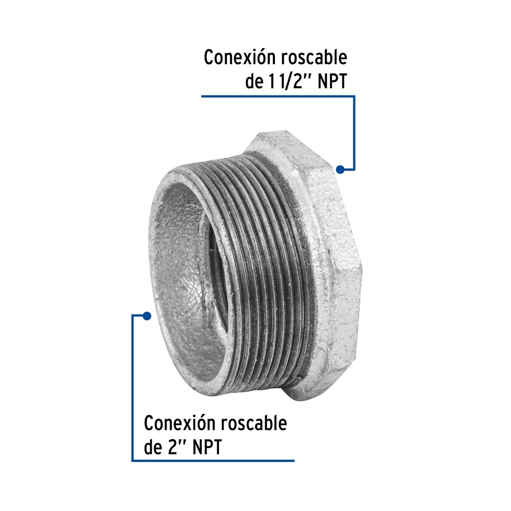 Reducción bushing acero galvanizado 2 x 1-1/2', Foset