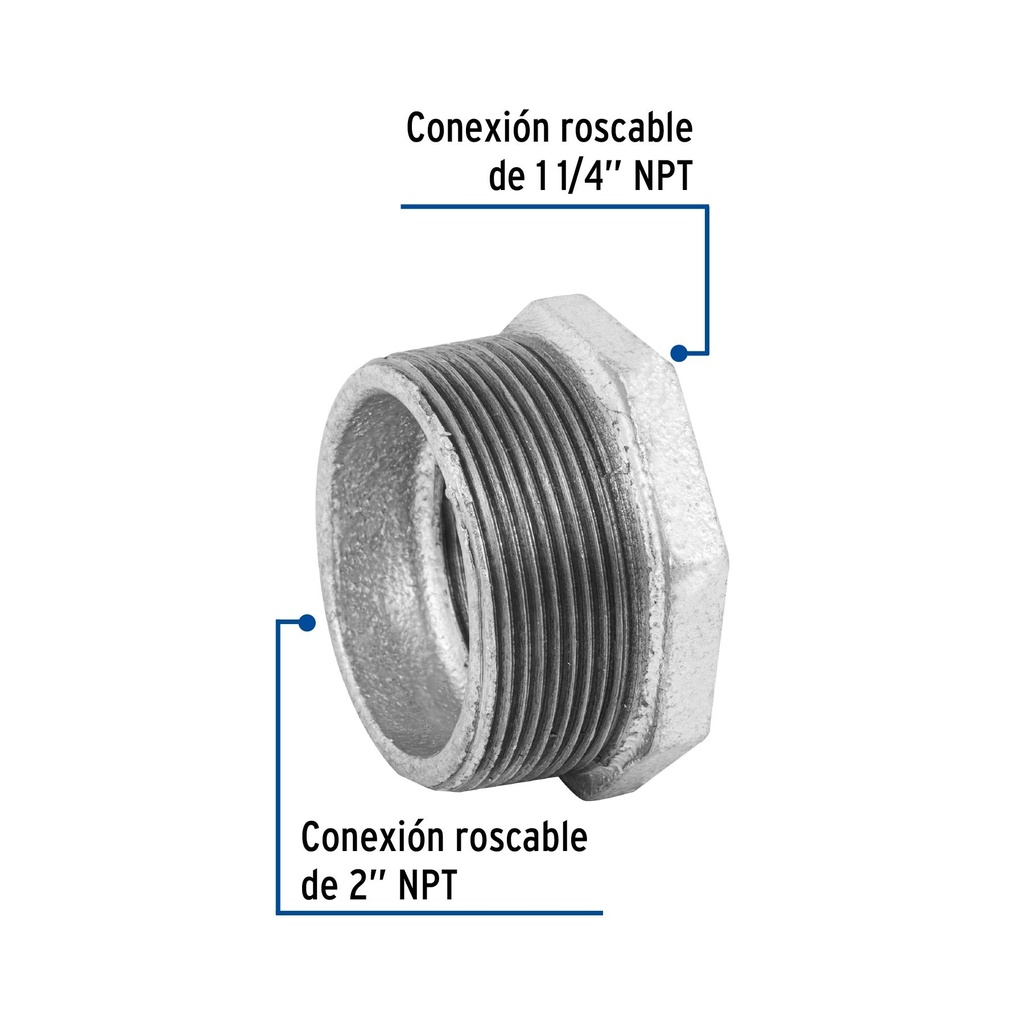 Reducción bushing acero galvanizado 2 x 1-1/4', Foset