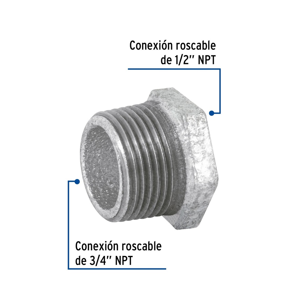 Reducción bushing acero galvanizado 3/4 x 1/2', Foset