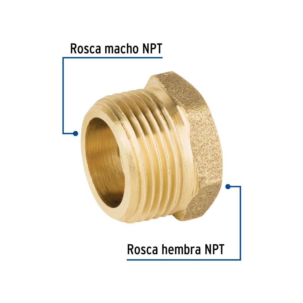 Reducción bushing de latón, 1' x 1/2', Foset