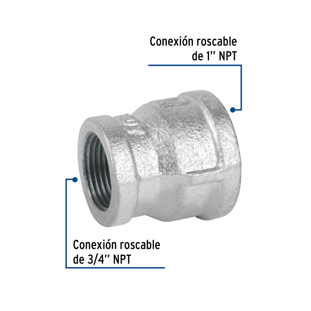 Reducción campana acero galvanizado 1' x 3/4', Foset