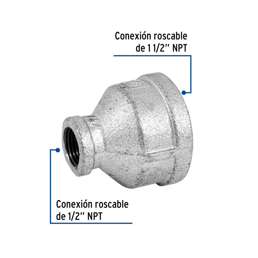 Reducción campana acero galvanizado 1-1/2' x 1/2', Foset