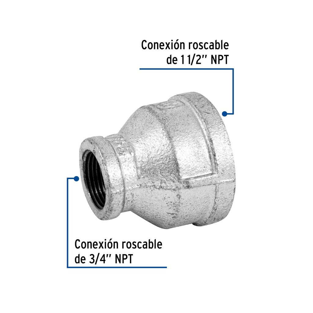 Reducción campana acero galvanizado 1-1/2' x 3/4', Foset