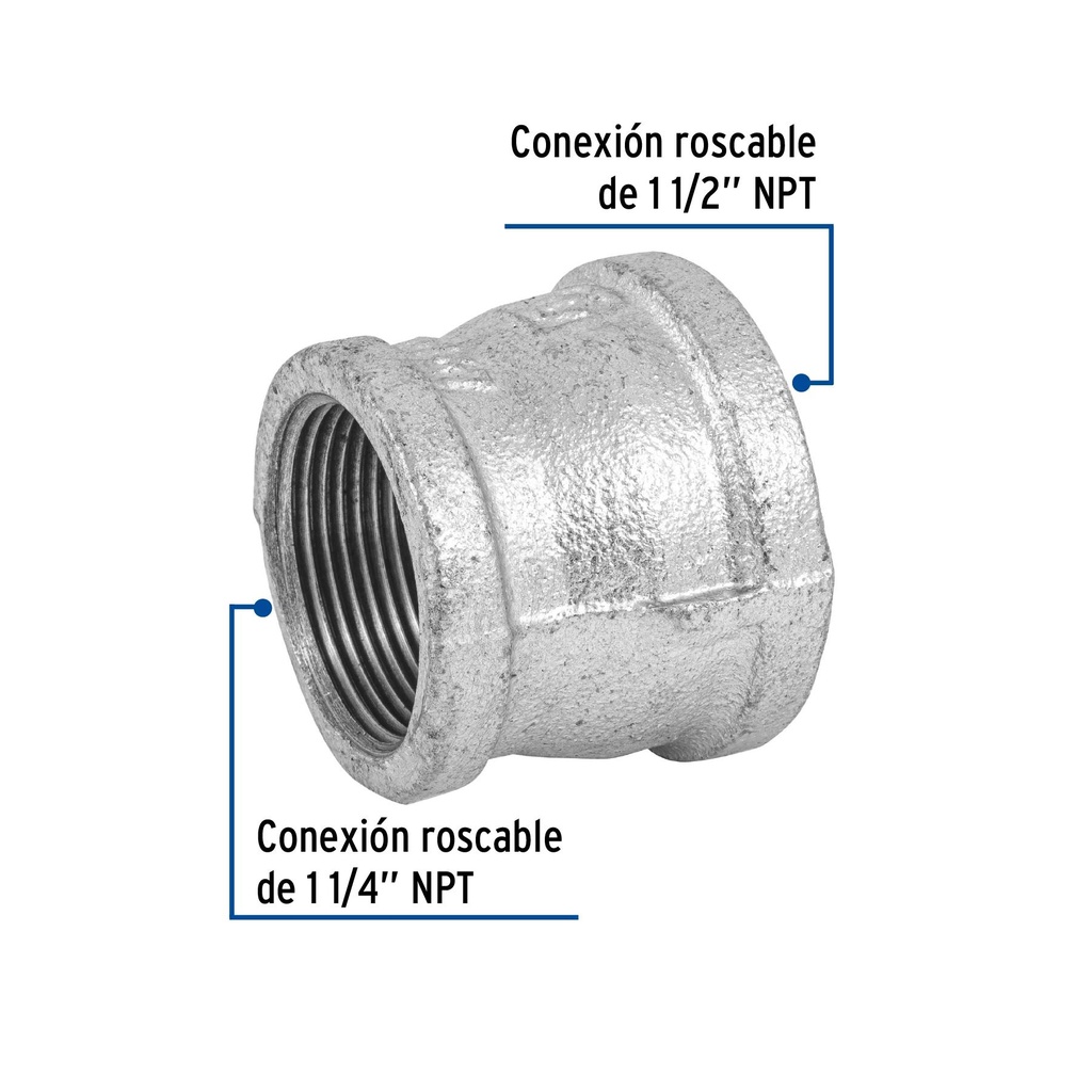 Reducción campana acero galvanizado 1-1/2'x1-1/4', Foset