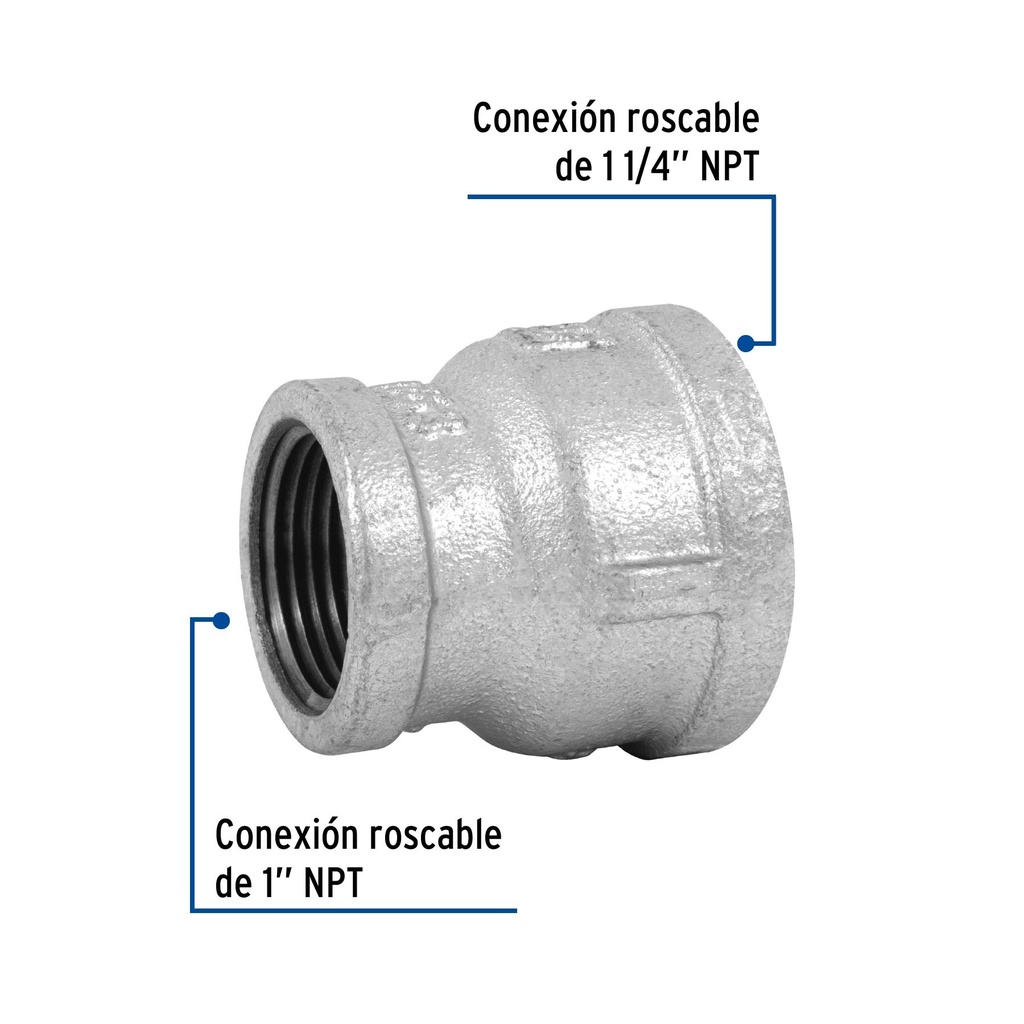 Reducción campana acero galvanizado 1-1/4' x 1', Foset