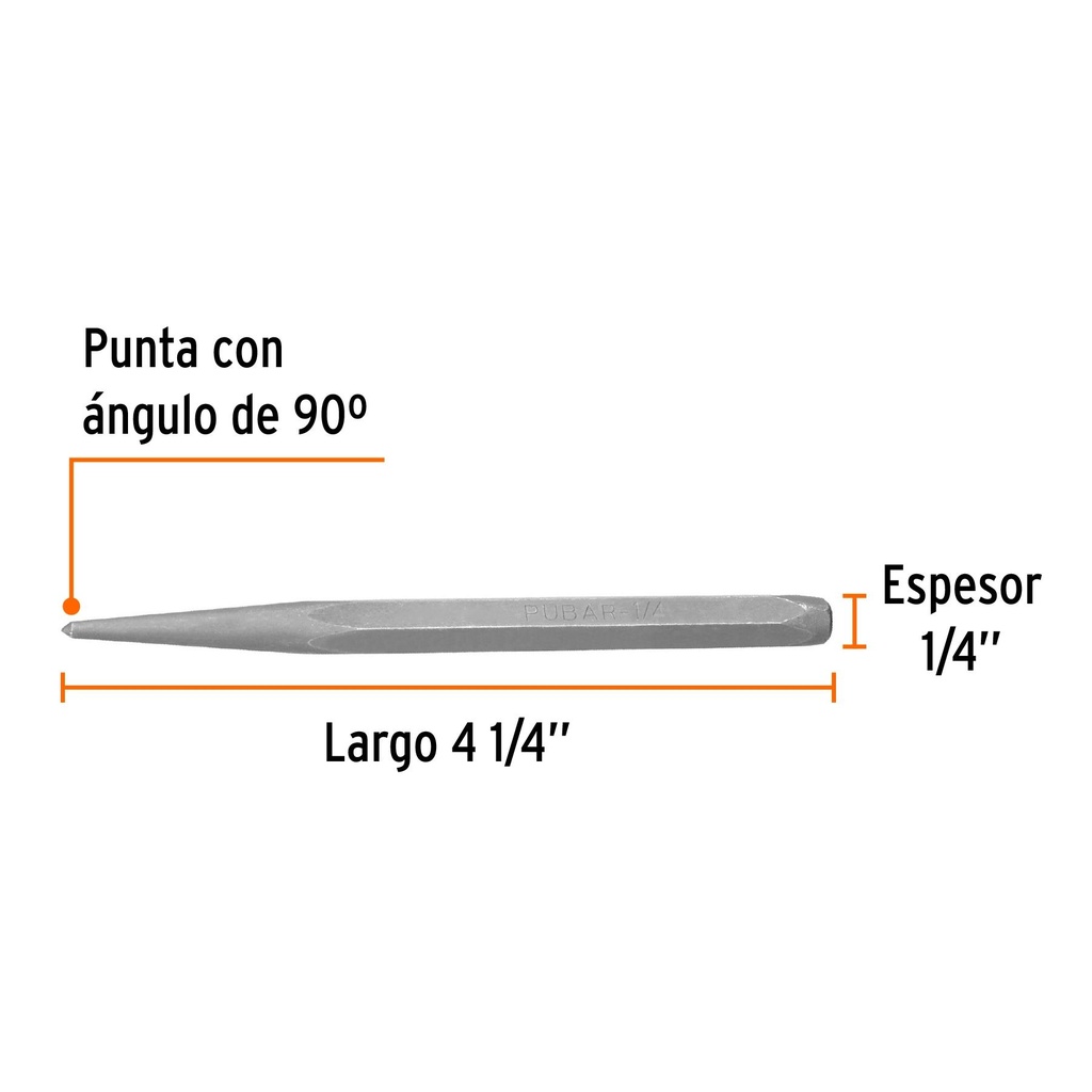 Punzón 1/4' para barrenar, largo 4-1/4', Truper