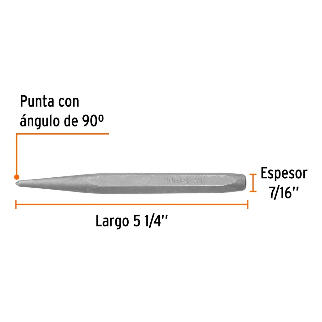 Punzón 7/16' para barrenar, largo 5-1/4', Truper