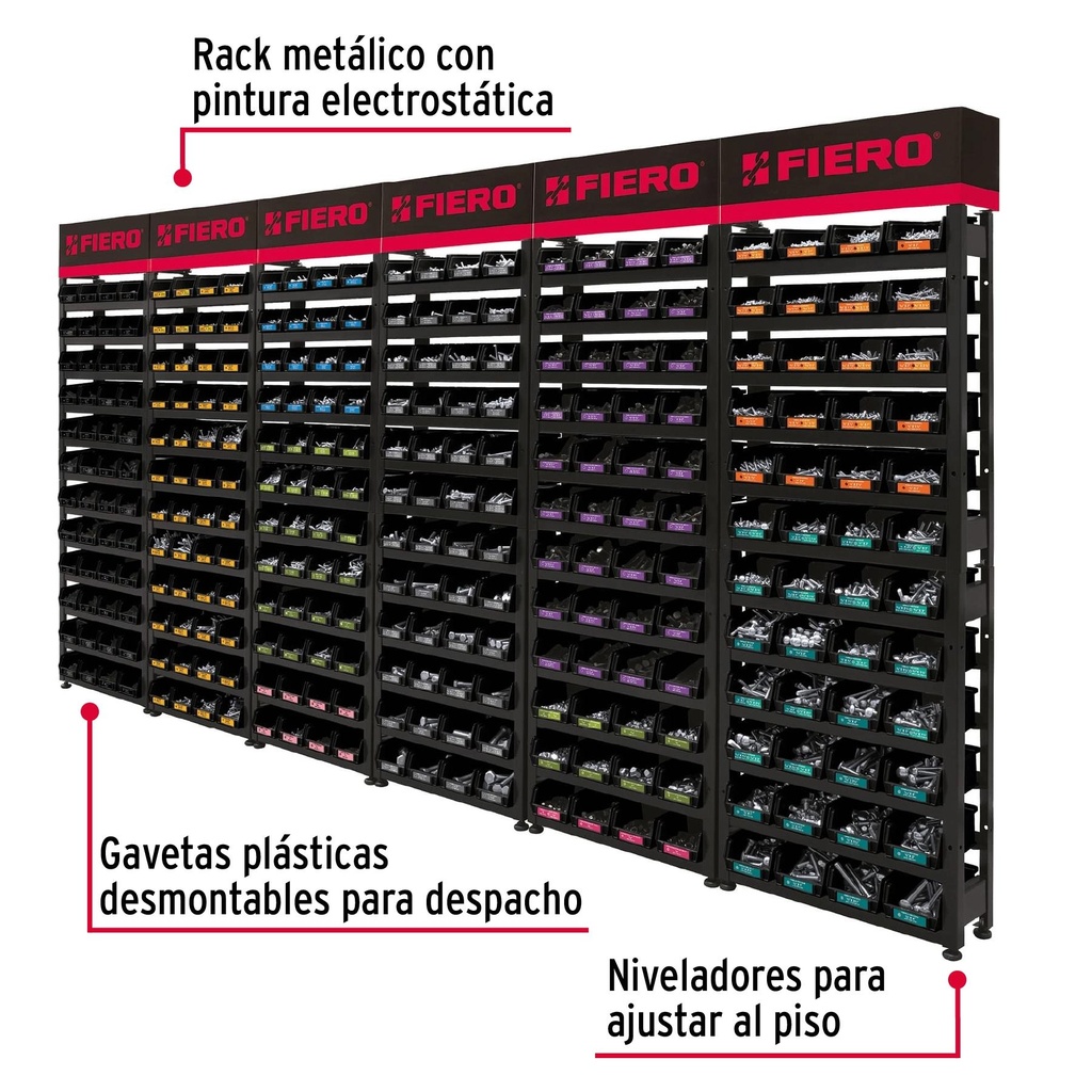 Rack modular con tornillos, 288 gavetas