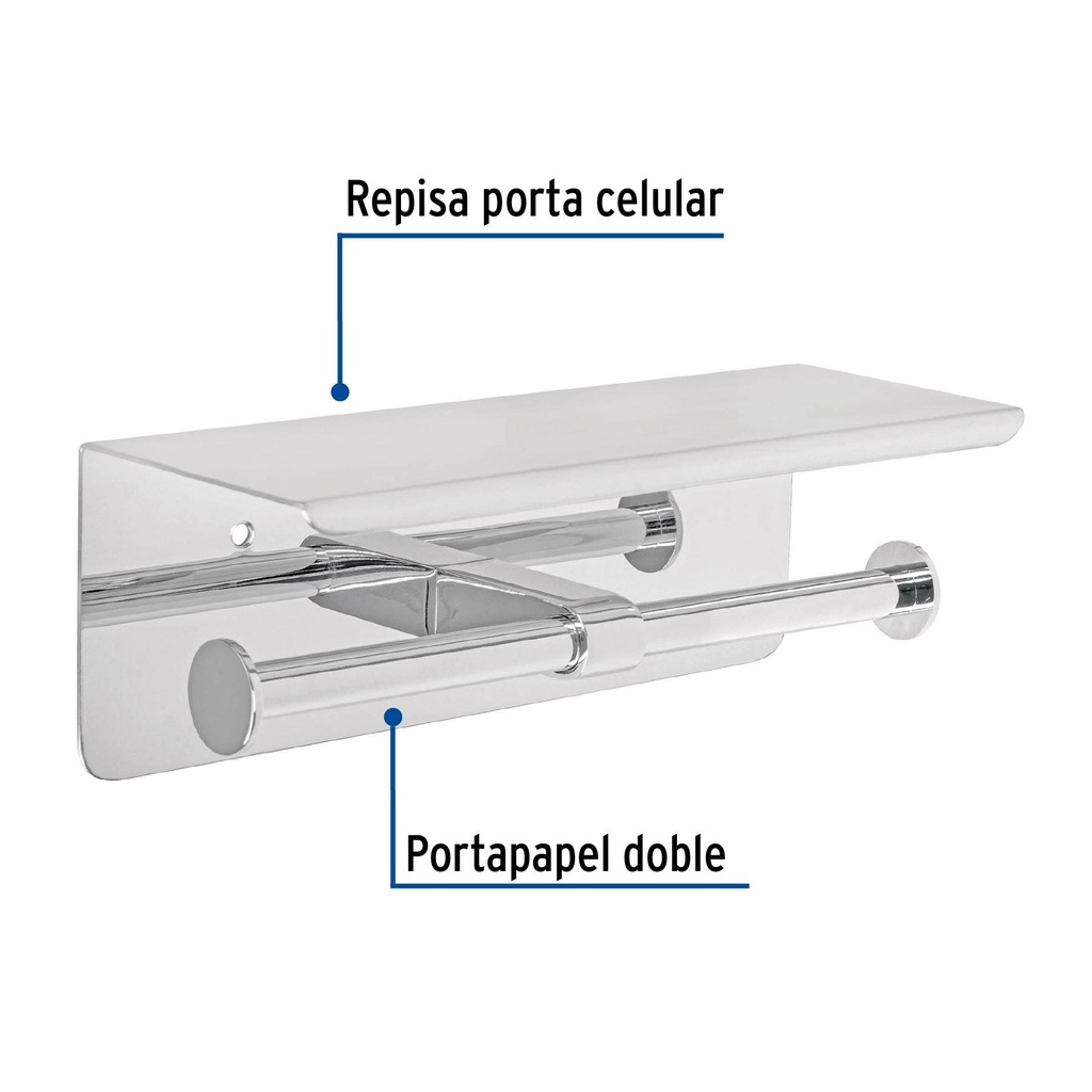 Portarrollo doble en cromo con soporte para celular, Riviera