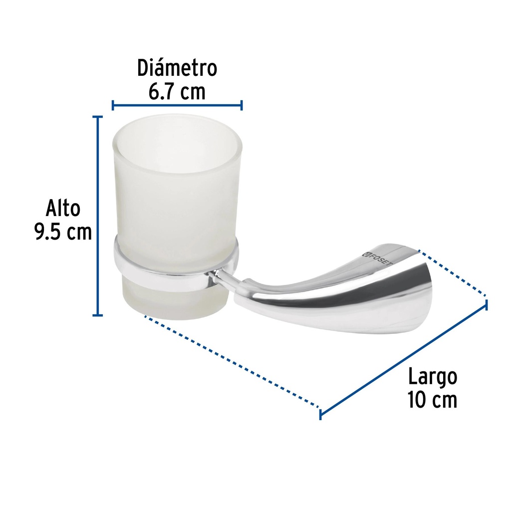 Portavaso cepillero metálico con vaso de vidrio, Foset Aero