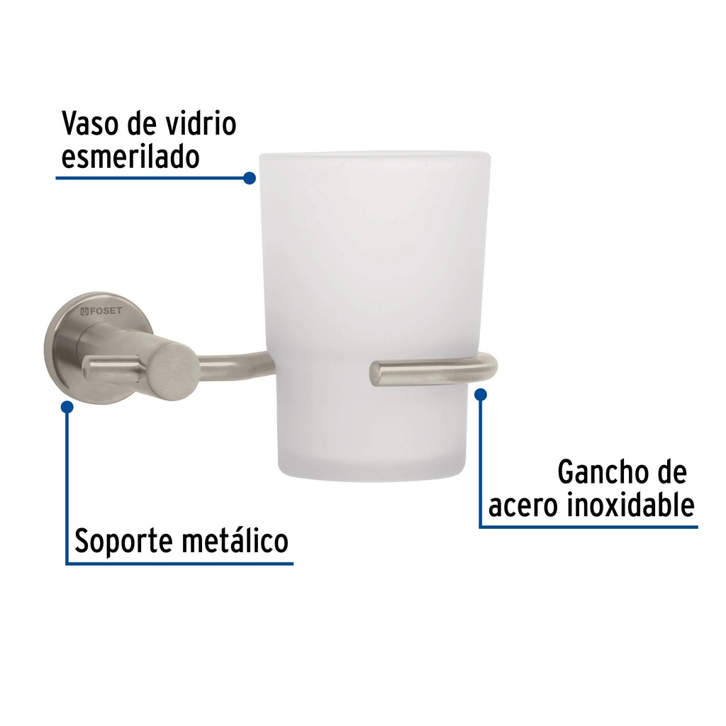 Portavaso cepillero satín con vaso de vidrio, Foset Element