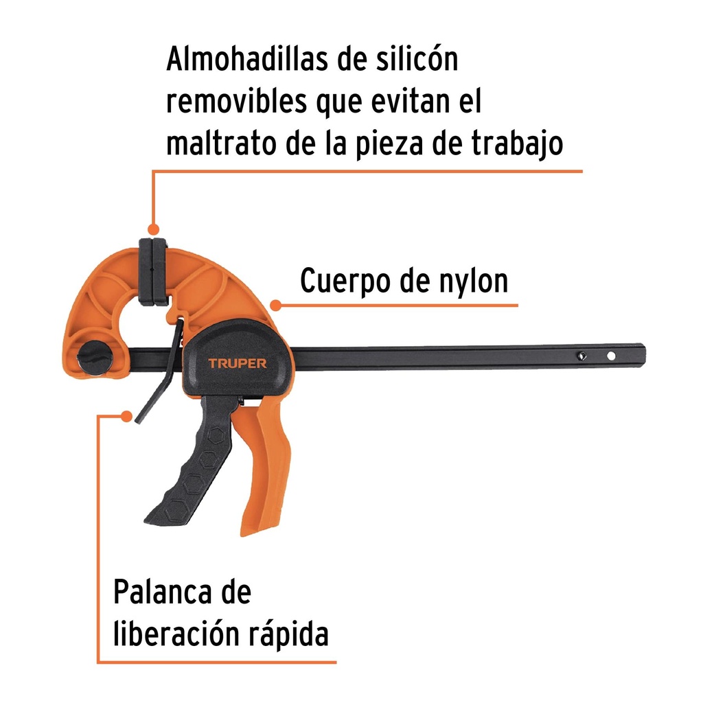 Prensa de ajuste rápido de 12'con cuerpo de nylon, Truper