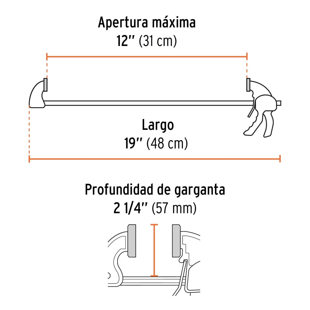 Prensa de ajuste rápido de 12'con cuerpo de nylon, Truper