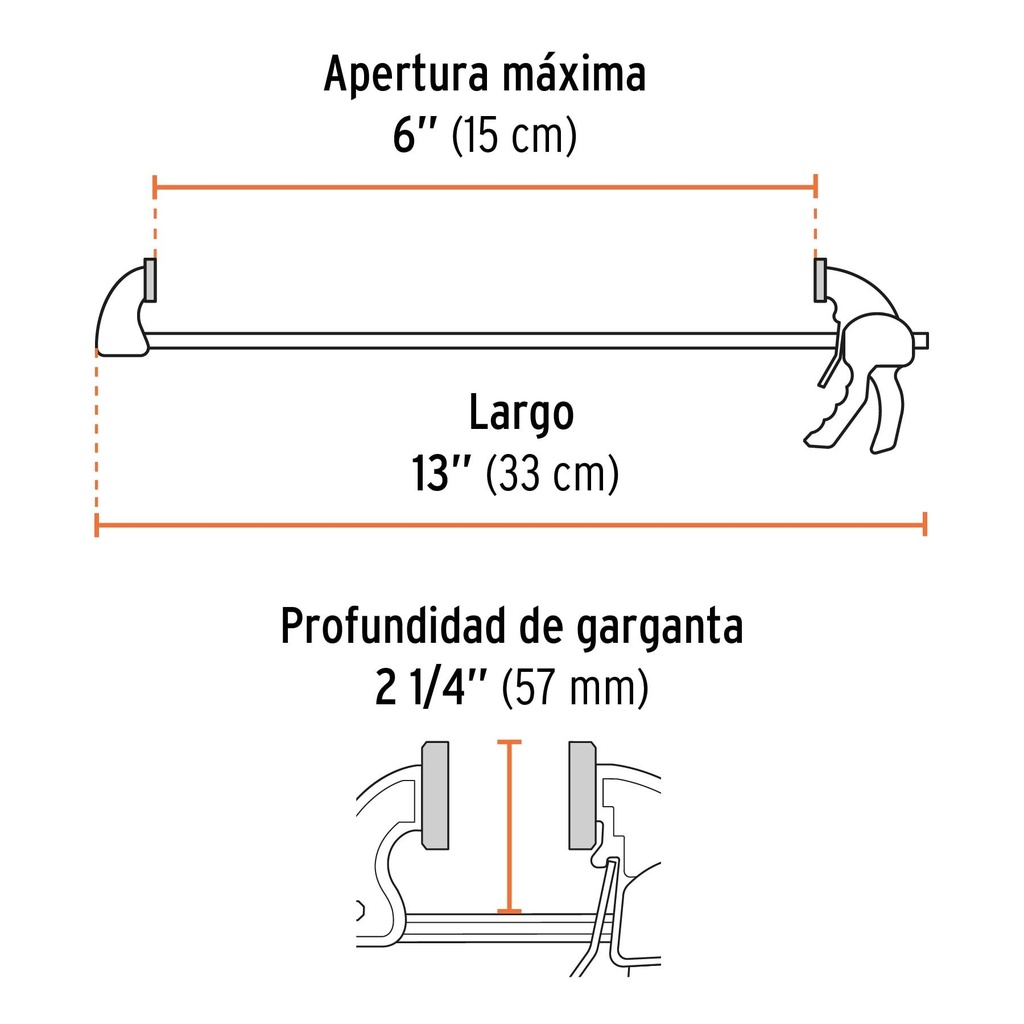 Prensa de ajuste rápido de 6'con cuerpo de nylon, Truper