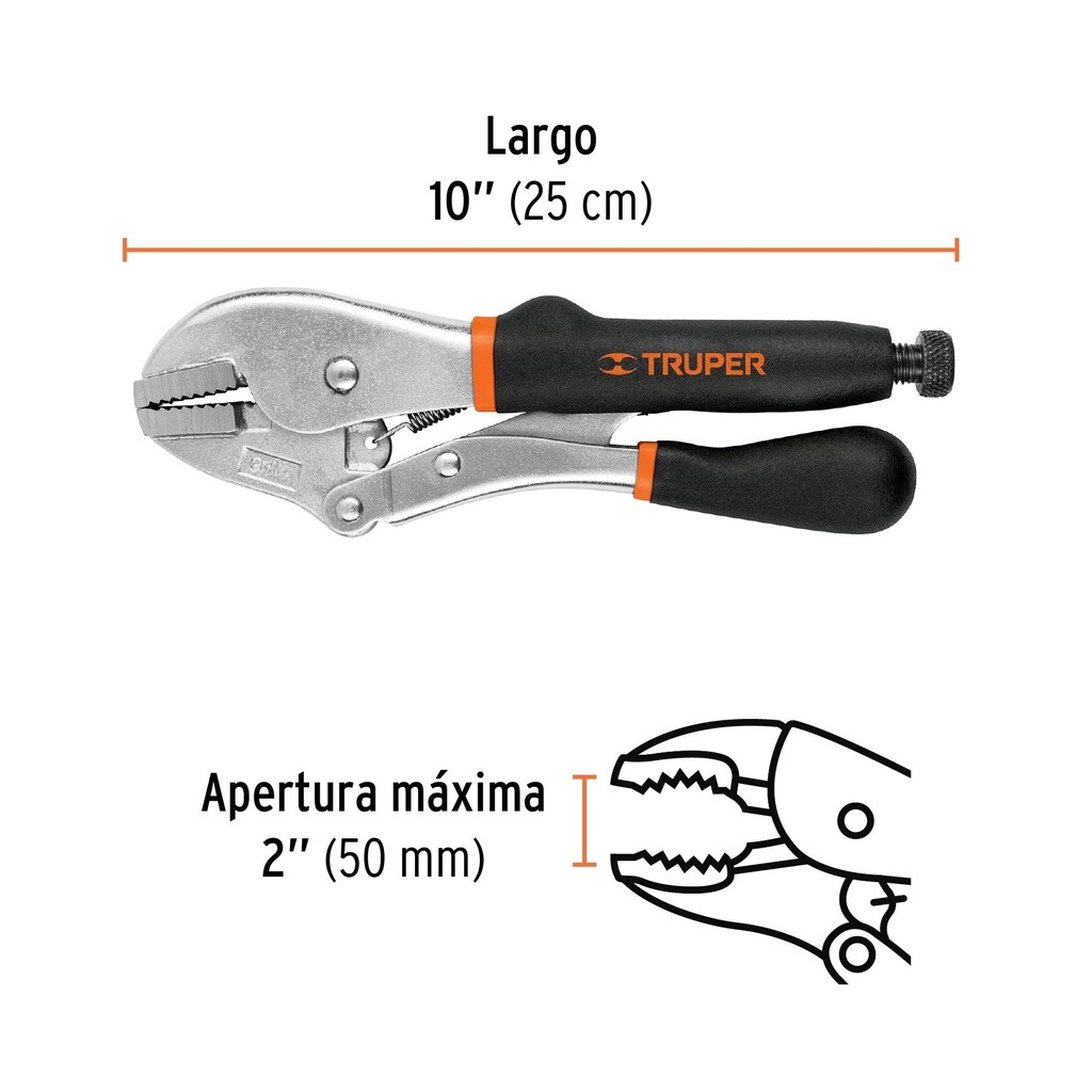 Pinza de presión 10' mordaza recta mango de vinil, Truper