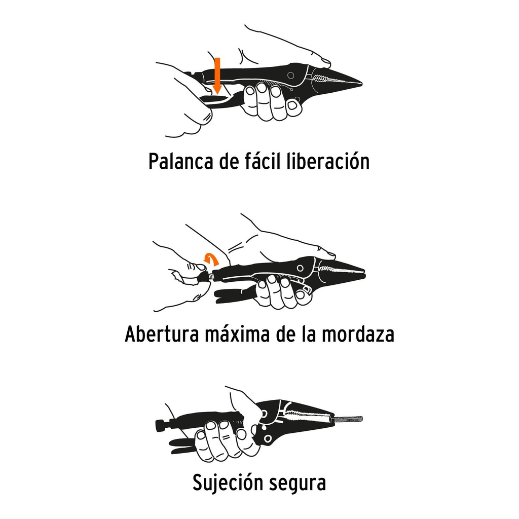 Pinza de presión 4', punta larga, Truper