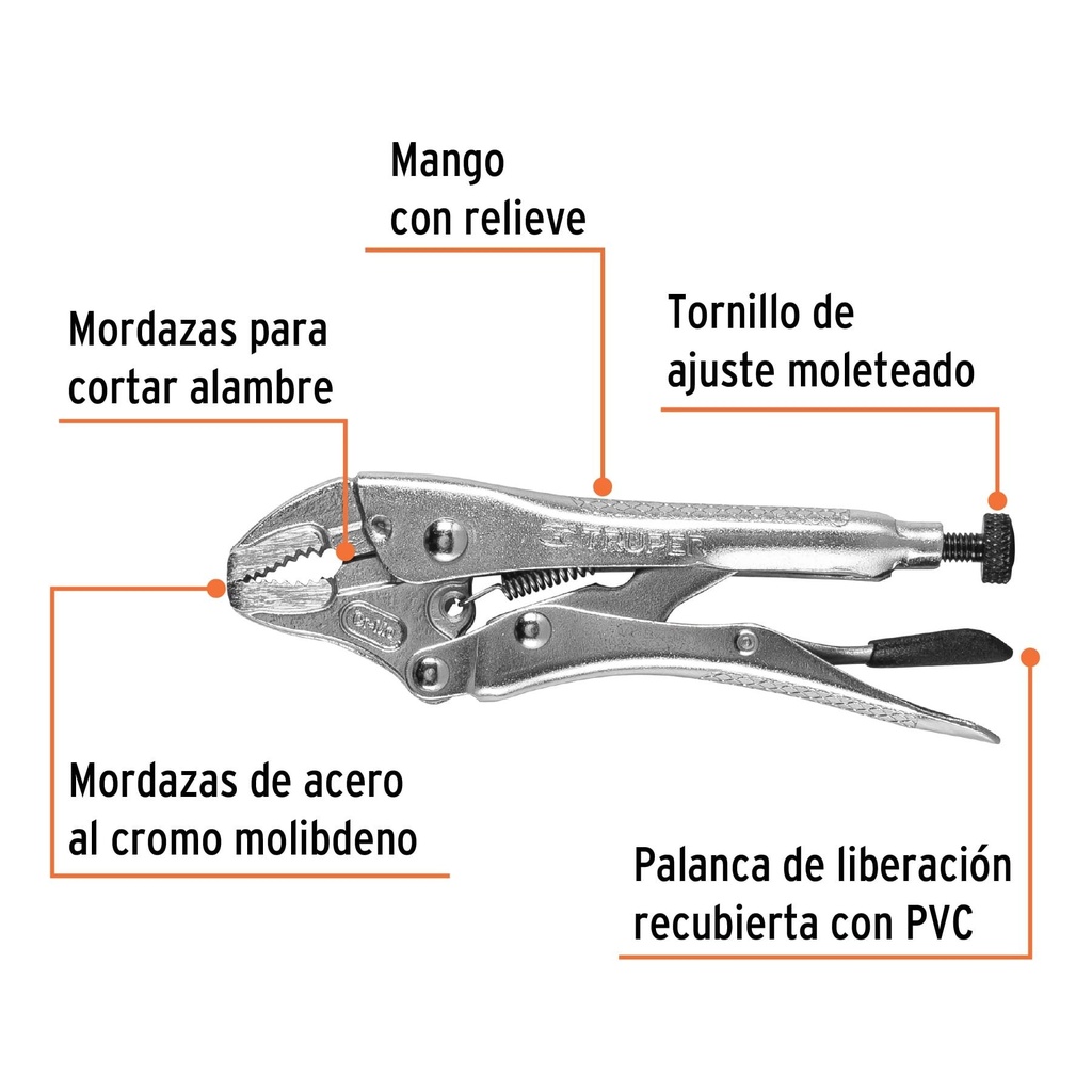 Pinza de presión 5' mordaza curva, Truper