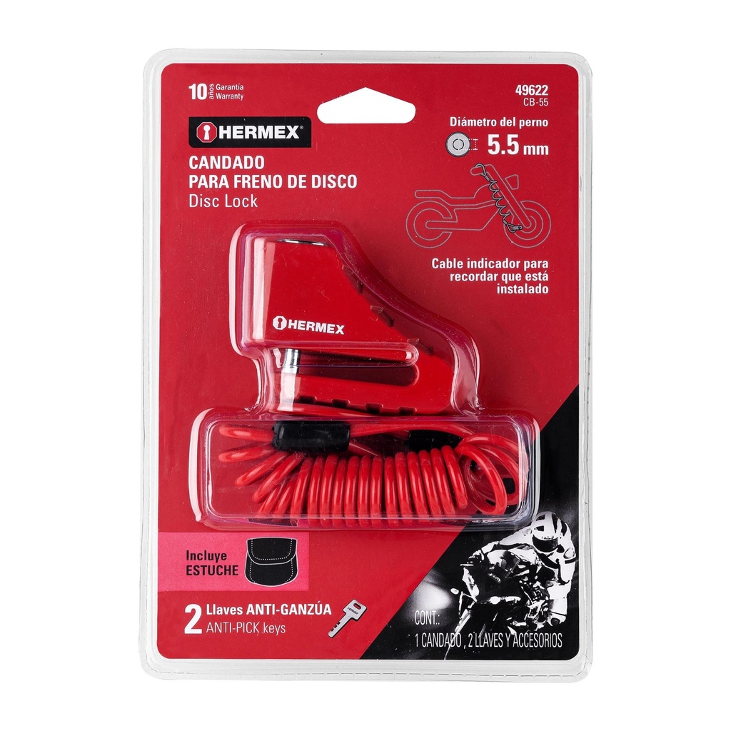 Candado para disco de motocicleta, perno de 5.5 mm, Hermex