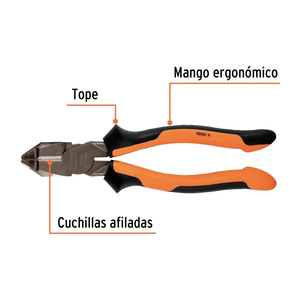 Pinza electricista 8' uso rudo, alta palanca, Comfort Grip