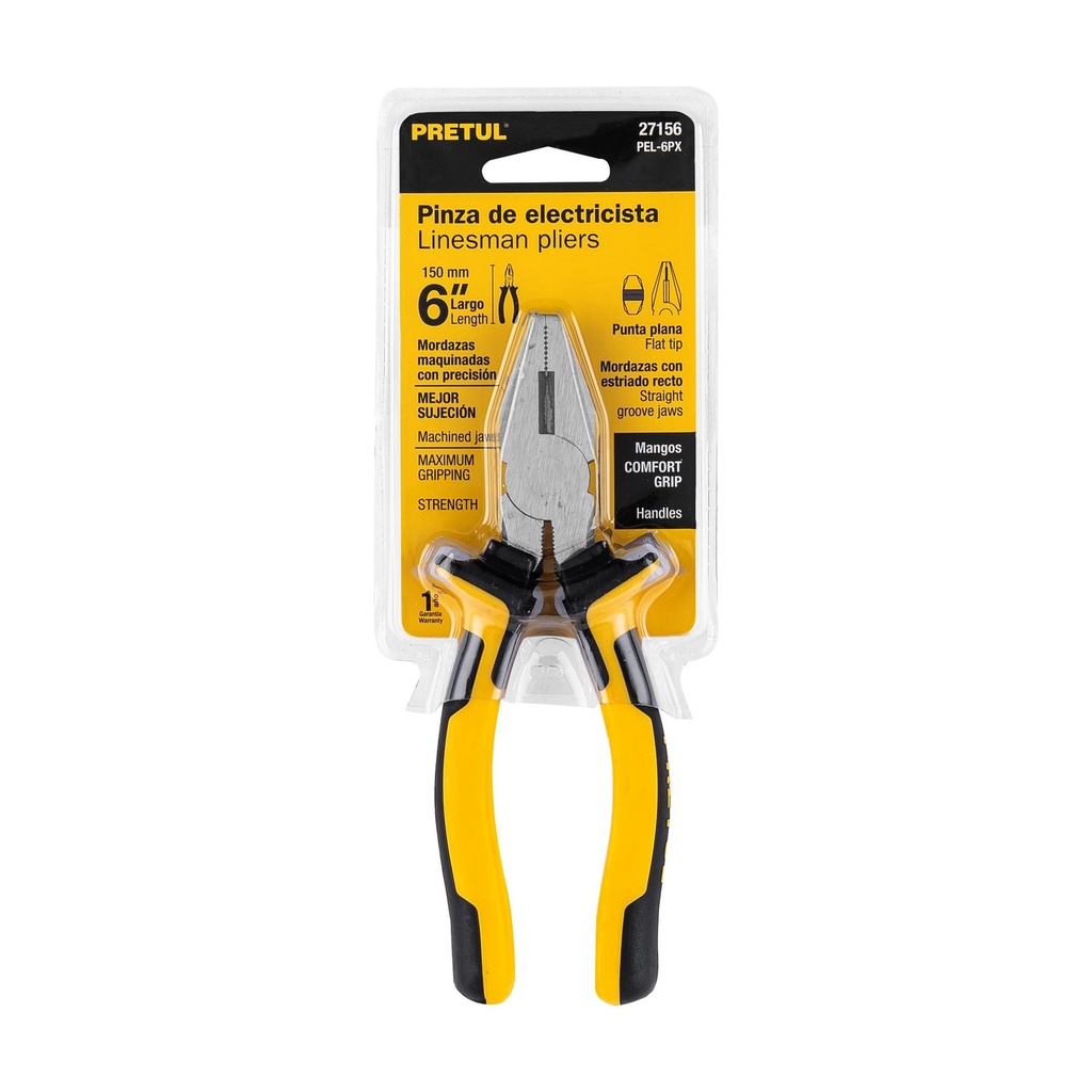 Pinza para electricista 6' mango Comfort Grip, Pretul