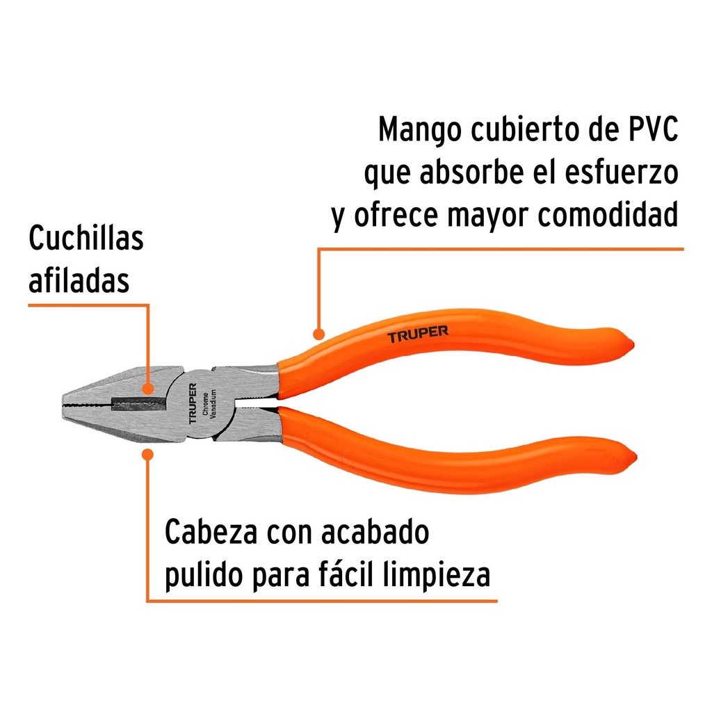 Pinza para electricista 6' mango de PVC, Truper