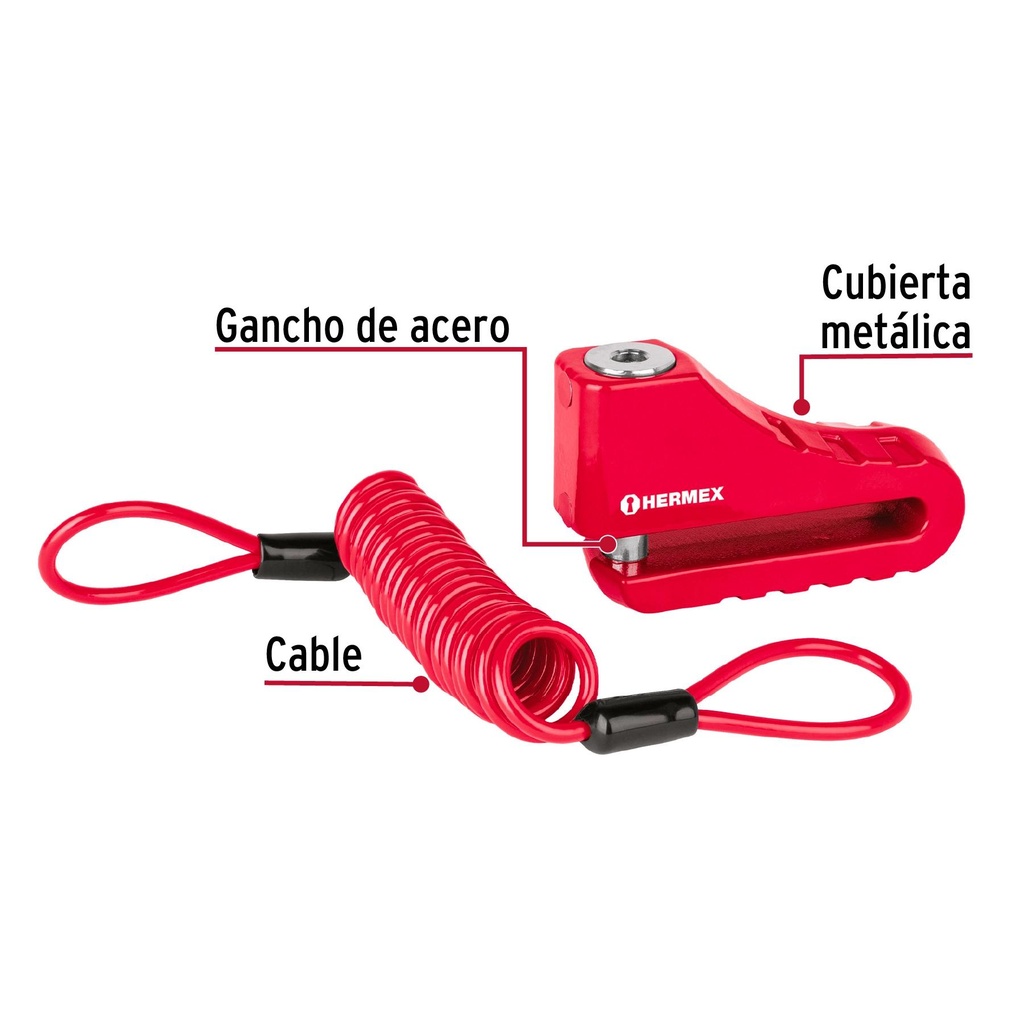 Candado para disco de motocicleta, perno de 10 mm, Hermex