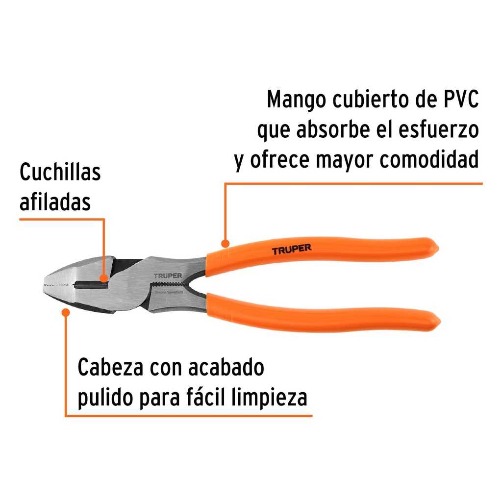 Pinza para electricista 8' alta palanca mango PVC, Truper