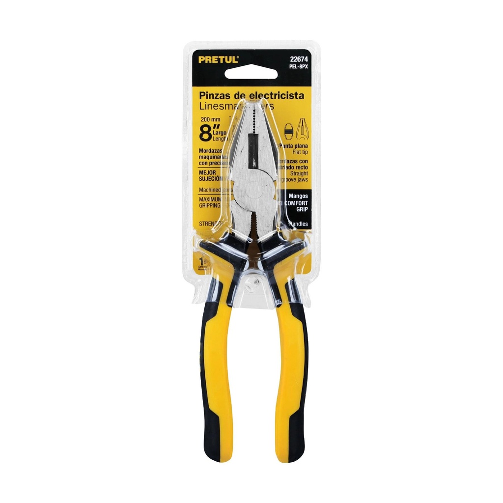 Pinza para electricista 8' mango Comfort Grip, Pretul