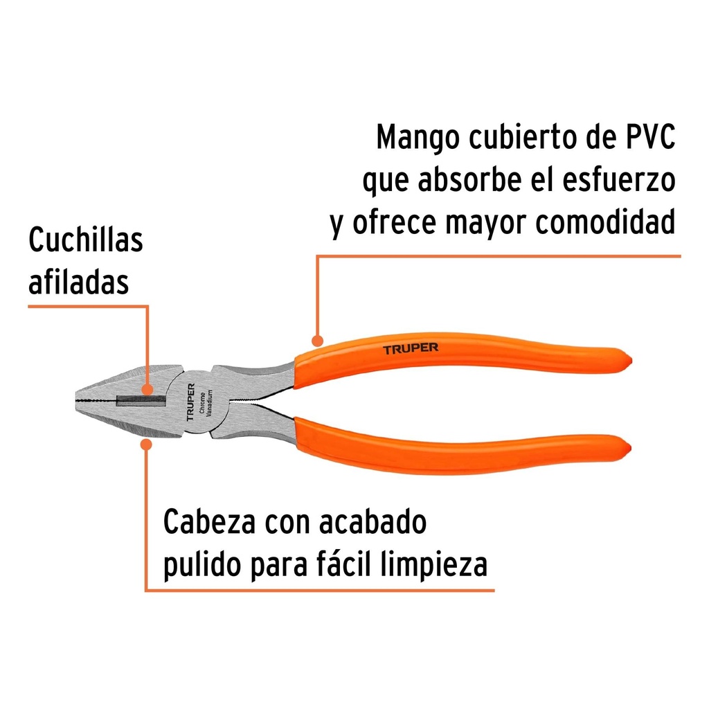 Pinza para electricista 8' mango de PVC, Truper