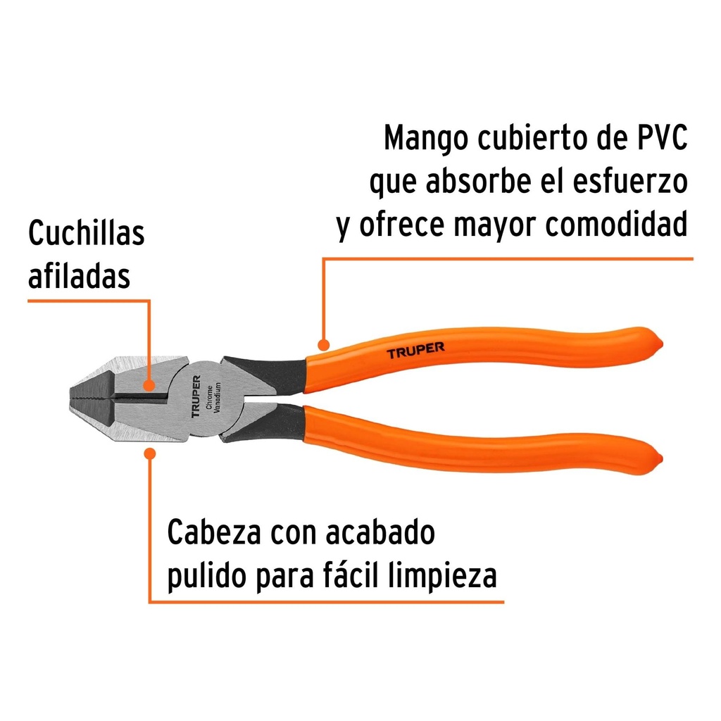 Pinza para electricista 8' uso rudo, mango PVC, Truper