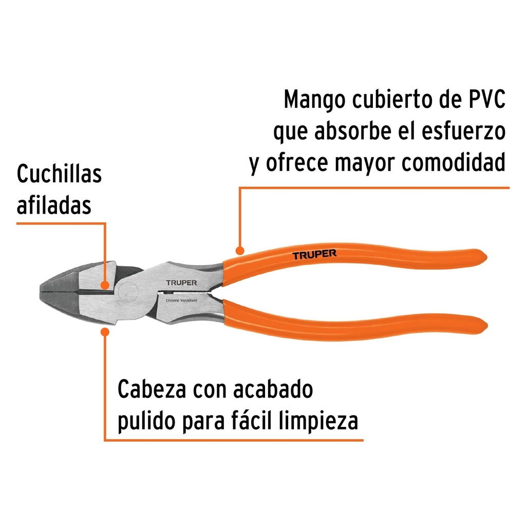 Pinza para electricista 9' alta palanca mango PVC, Truper