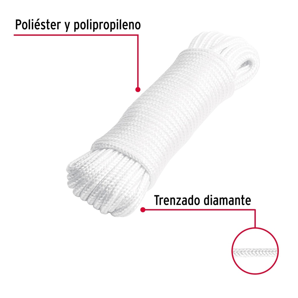 Piola de poliéster diamante de 4 mm x 15 m blanca, Fiero