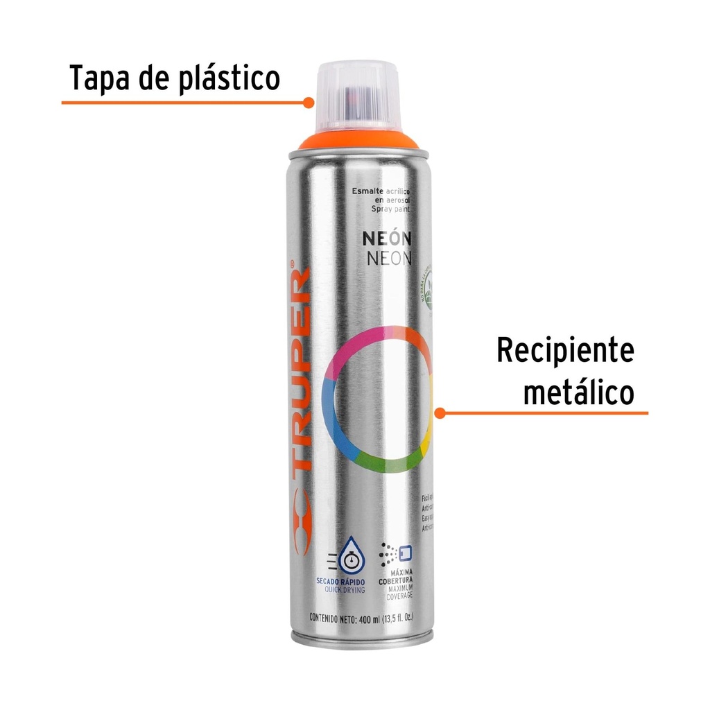 Pintura en aerosol, naranja neón, bote esbelto, 400 ml