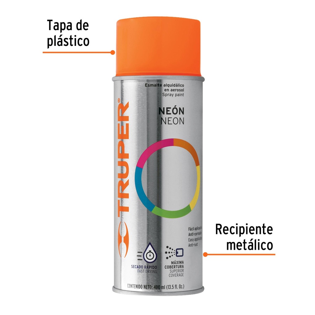 Pintura en aerosol, naranja neón, bote tradicional, 400 ml