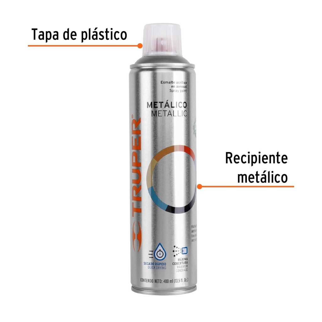 Pintura en aerosol, plata metálico, bote esbelto, 400 ml