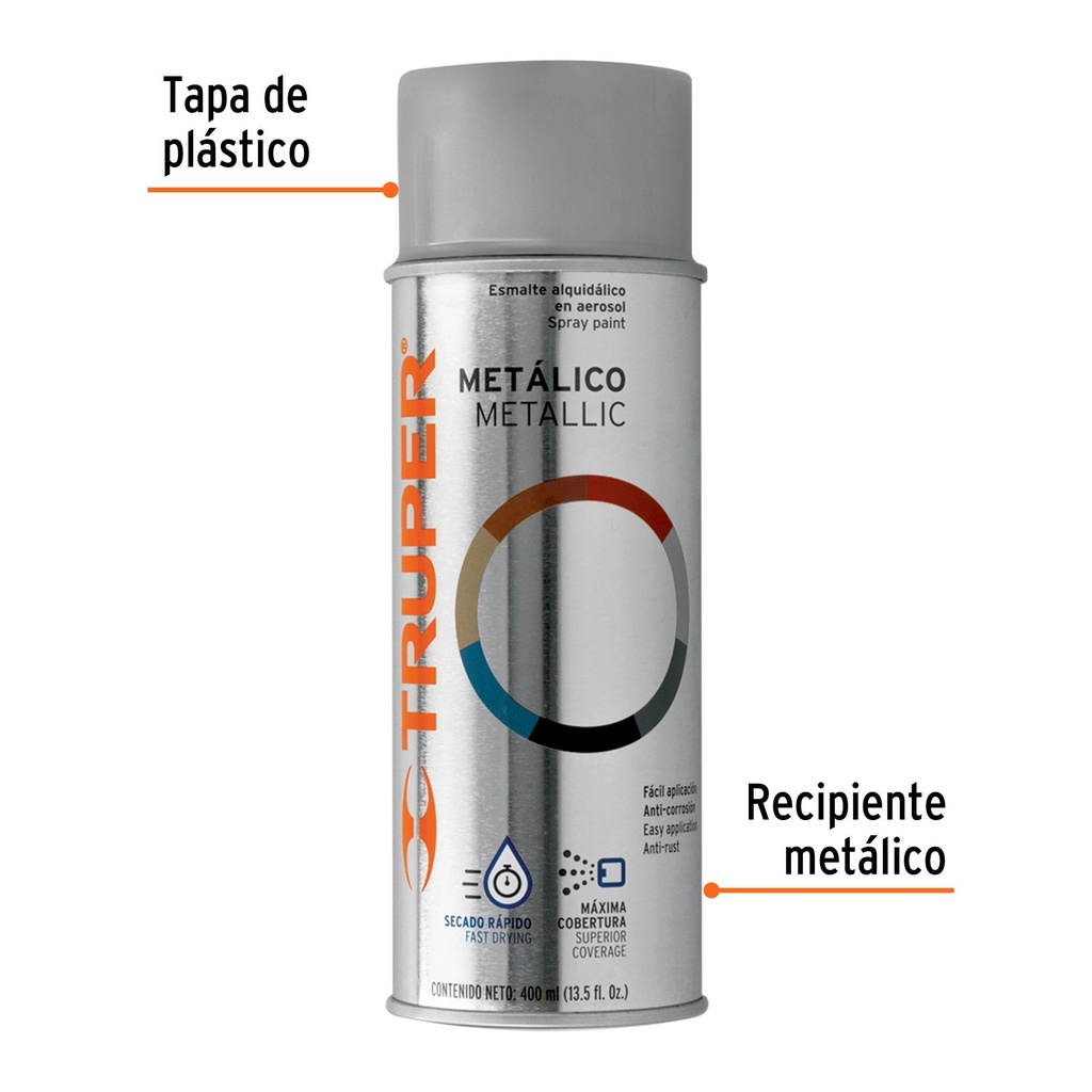 Pintura en aerosol, plata metálico, bote tradicional, 400 ml