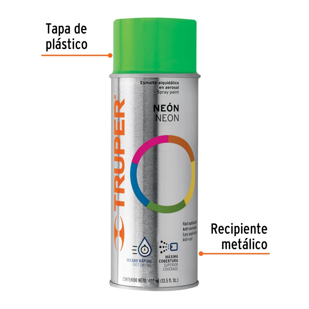 Pintura en aerosol, verde neón, bote tradicional, 400 ml