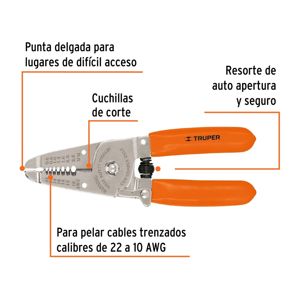 Pinza 6' pela cables 22 a 10 AWG, Truper