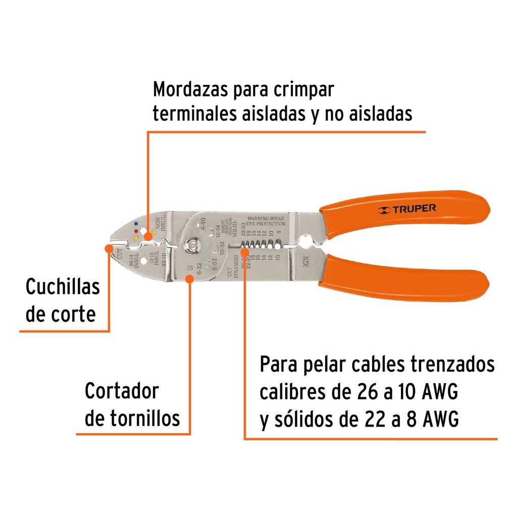 Pinza 9' pela cables 26 a 10 AWG, Truper