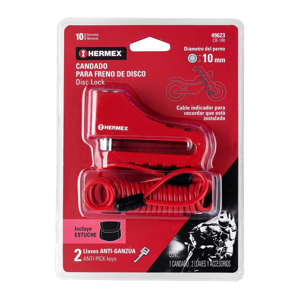 Candado para disco de motocicleta, perno de 10 mm, Hermex