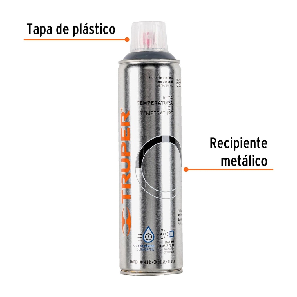 Pintura en aerosol alta temp. bote esbelto, aluminio,400ml