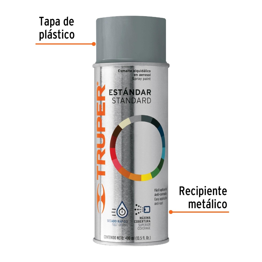 Pintura en aerosol, gris acero, bote tradicional, 400 ml