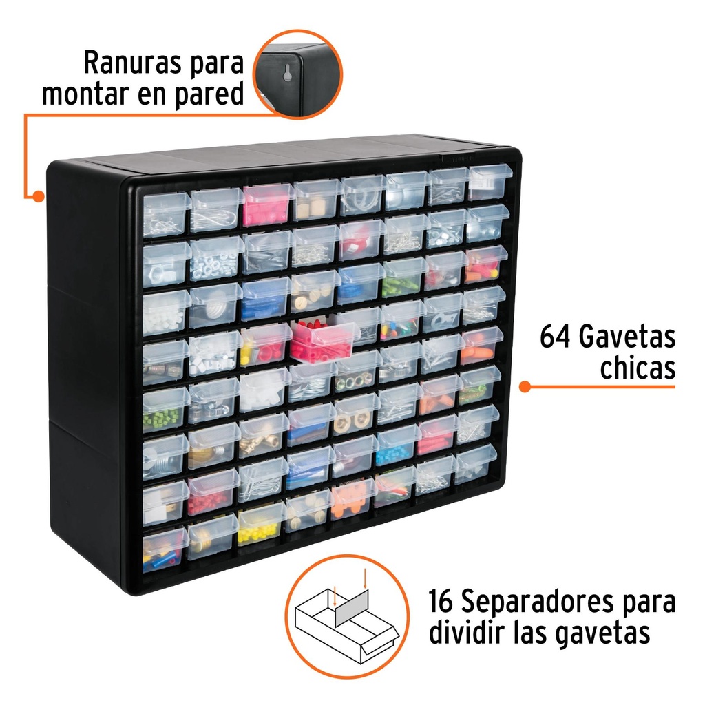 Organizador con 64 gavetas, Truper