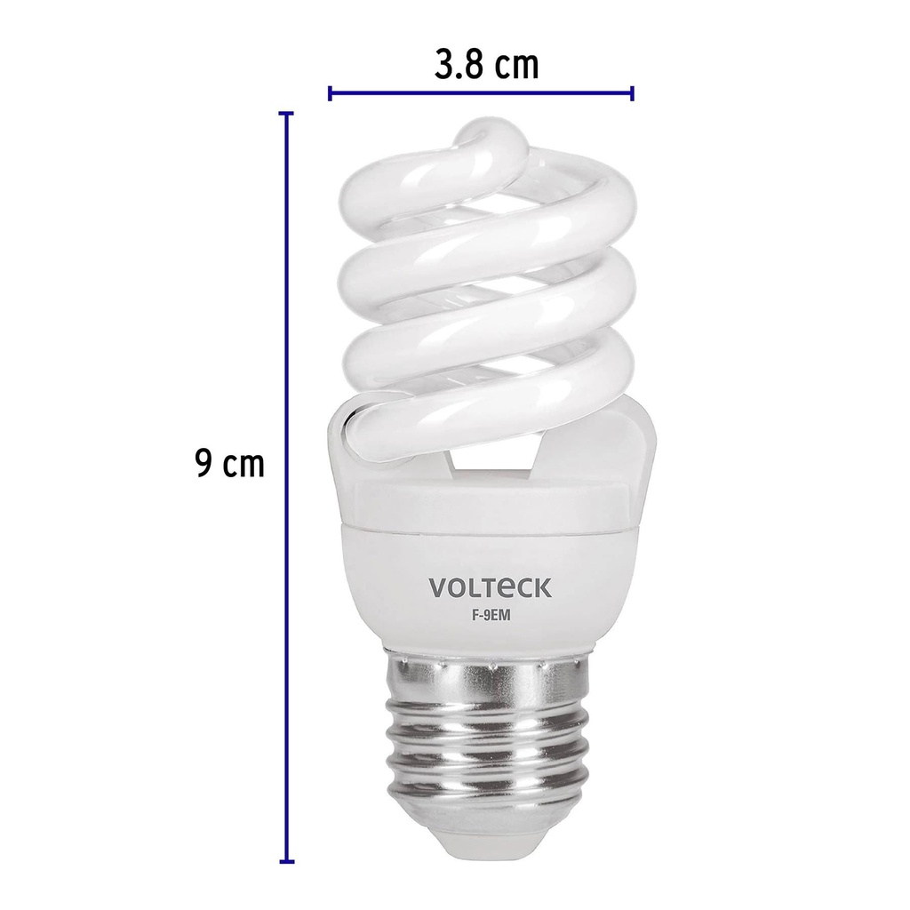 Pack de 4 lámparas espiral mini T2 9 W luz de día, en caja