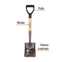 Pala cajuelera cuadrada, puño 'D' mango de madera, Truper