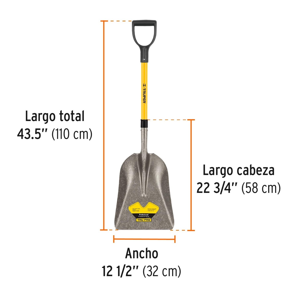 Pala carbonera Tru Glass, puño 'Y', mango fibra de vidrio