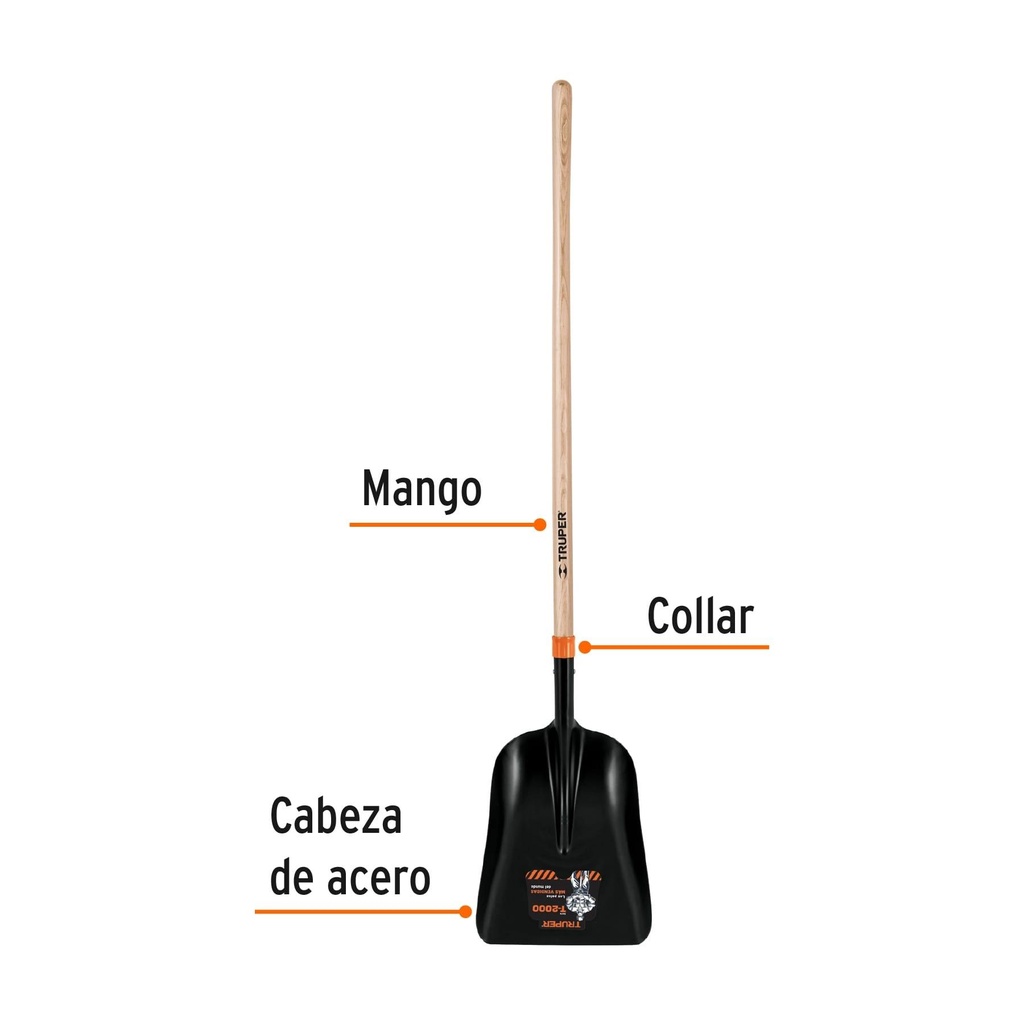 Pala carbonera chica T-2000 con mango largo de 43', Truper