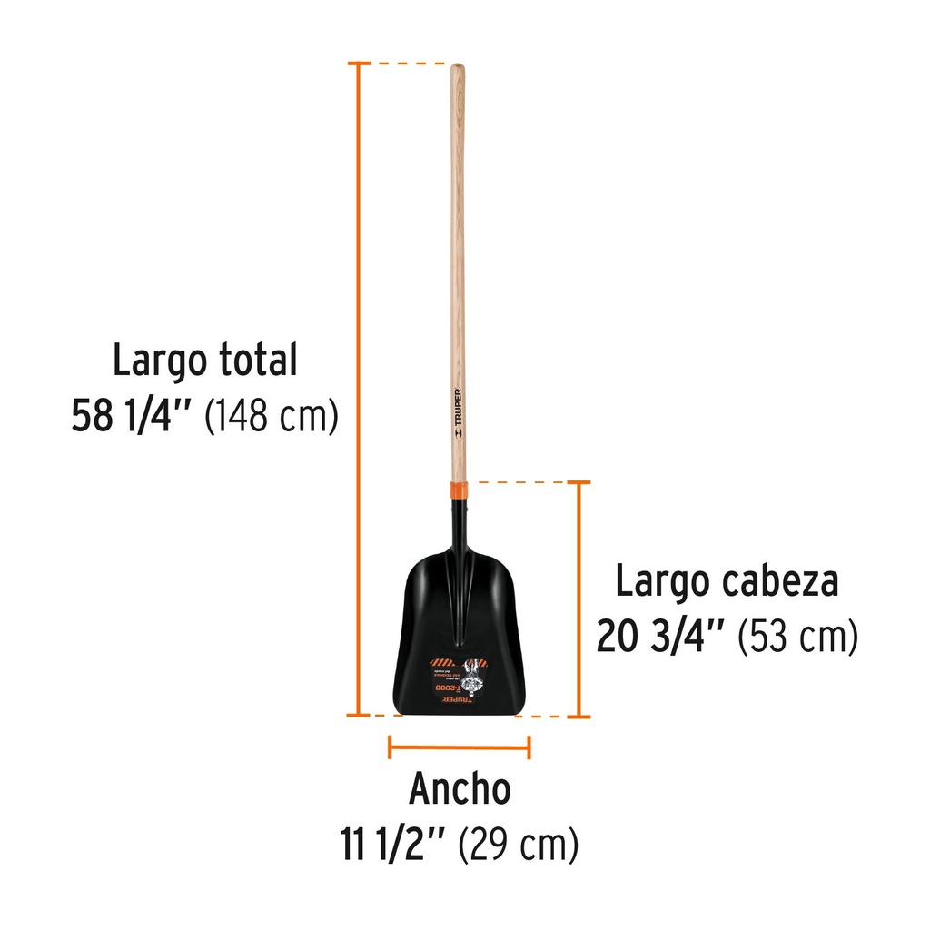 Pala carbonera chica T-2000 con mango largo de 43', Truper