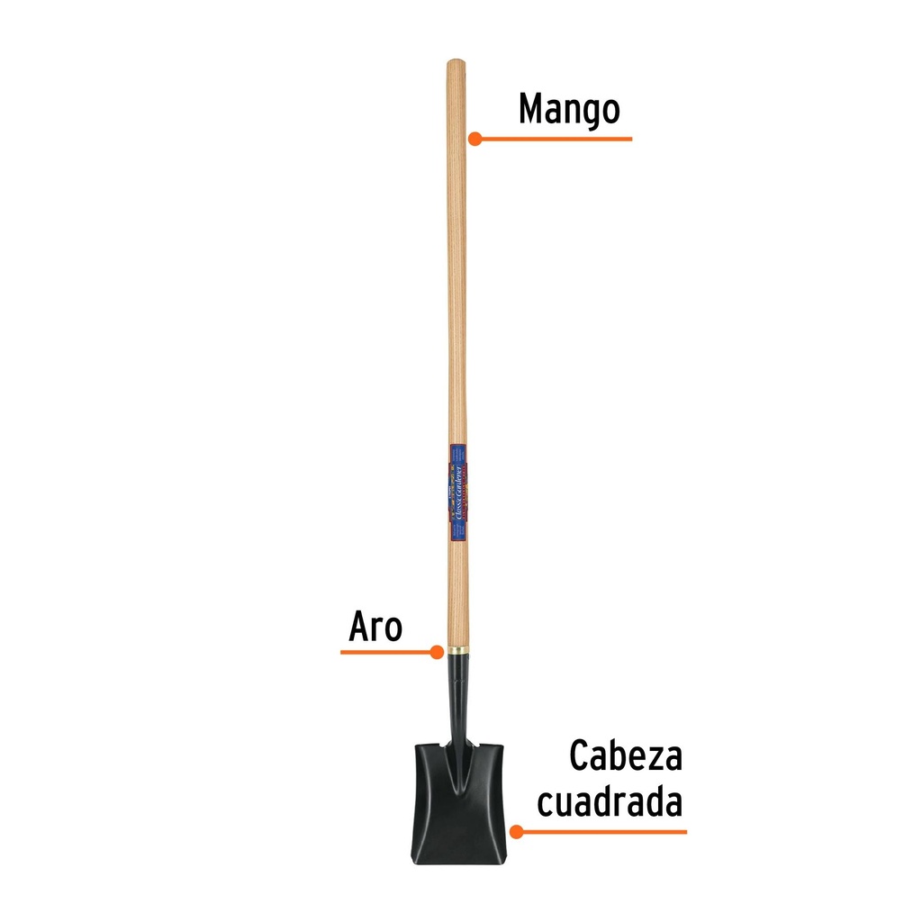 Pala cuadrada Classic Gardener, mango 45', Truper