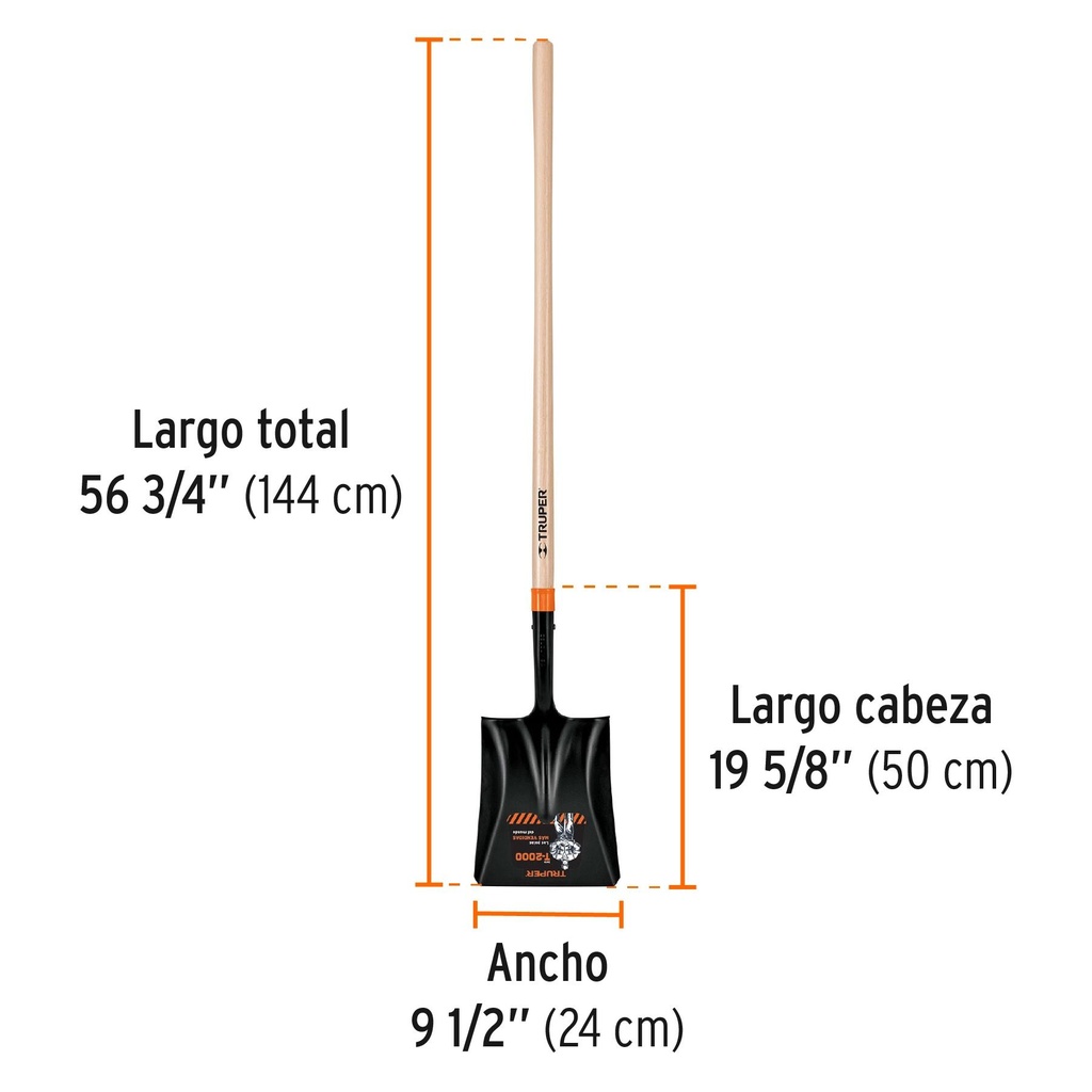 Pala cuadrada T-2000, mango largo 45', Truper